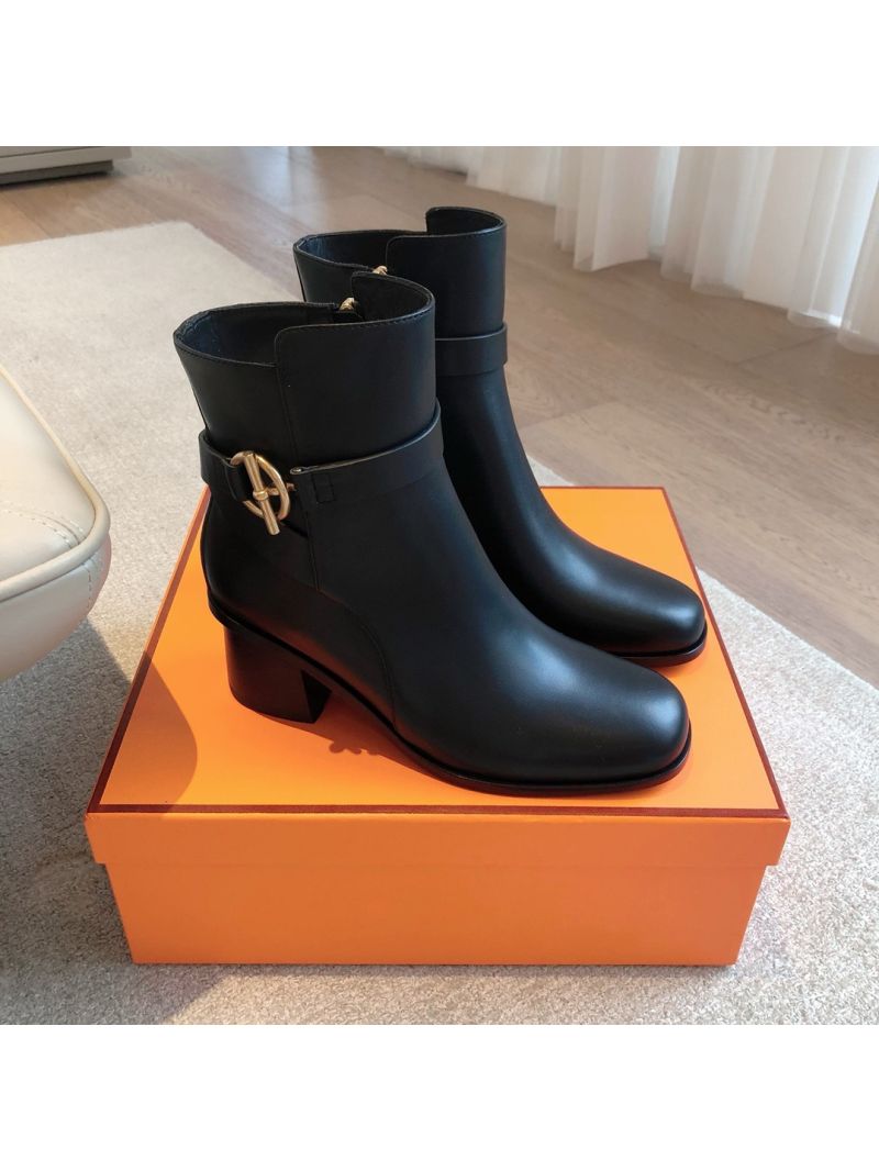 Hermes Jill 60 Ankle Boot With Glenan Buckle H242006Z Calfskin Black