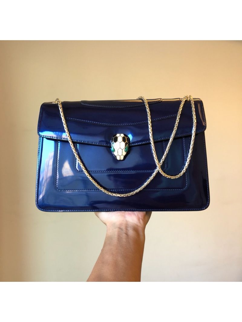 Bvlgari Serpenti Forever Flap Cover Bag in Metallic Cobalt Blue 39793
