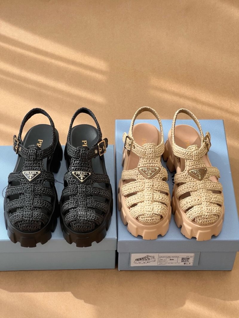 Prada Monolith crochet cage sandals 1X138N Black