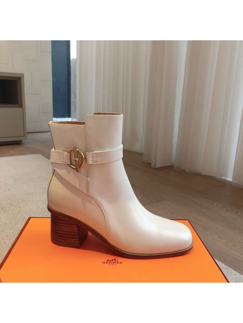 Hermes Jill 60 Ankle Boot With Glenan Buckle H242006Z Calfskin White