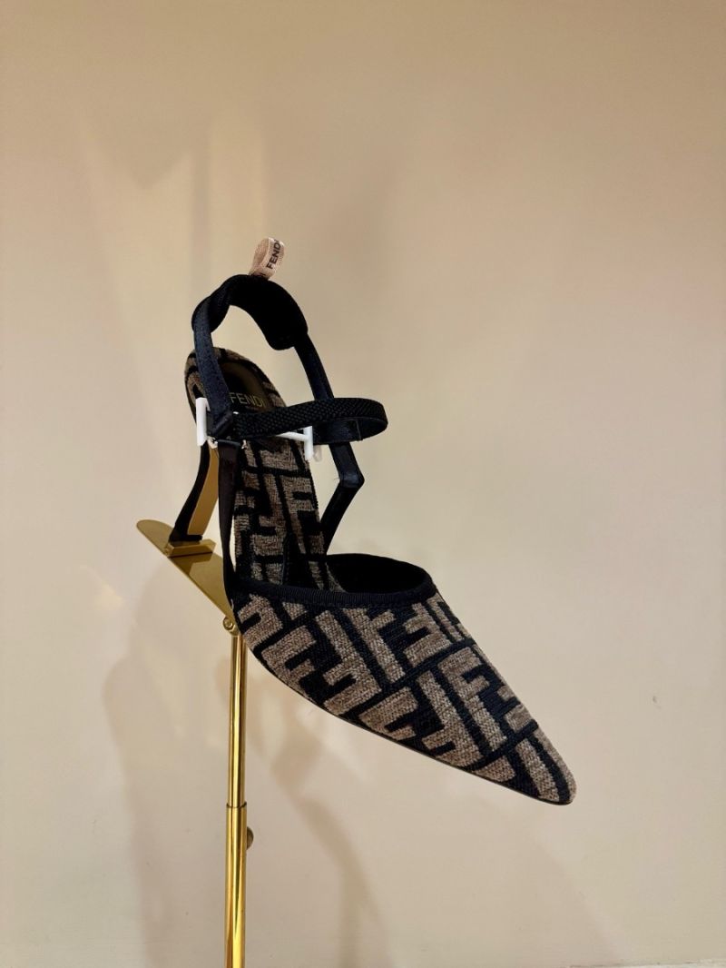 Fendi Colibrì Lite High-heeled black chenille slingbacks 10mm 8J8361A