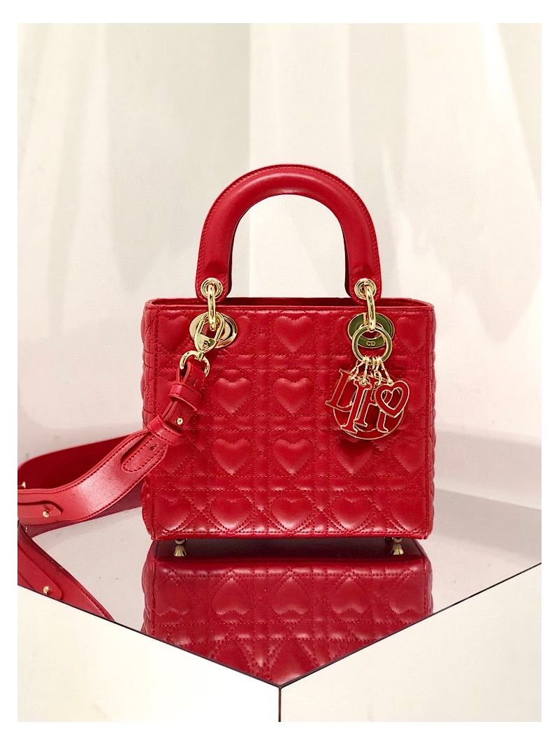 Lady Dior Dioramour My ABCdior Bag Red Cannage Lambskin with Heart Motif M0538 (LIMITED)