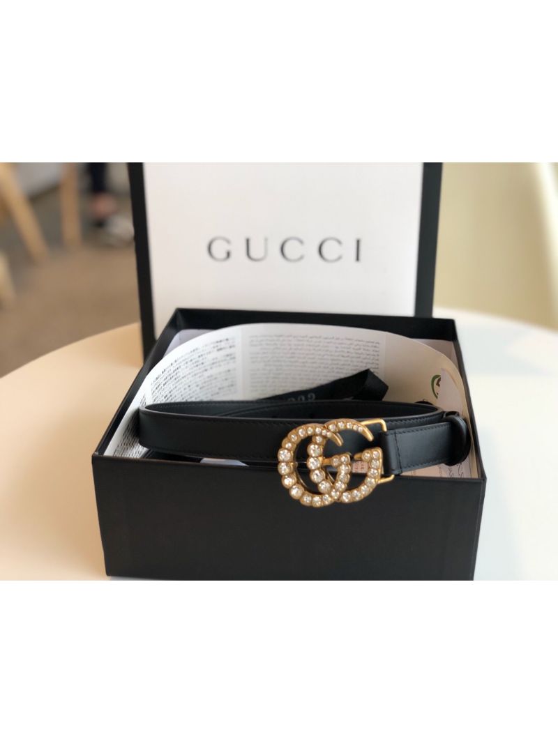 Gucci Black Leather belt with Crystals Double G 453260