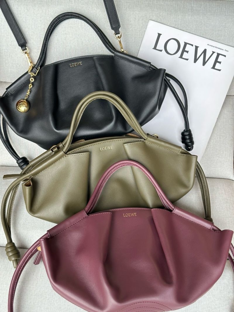 Loewe Paseo Bag in Shiny Nappa Calfskin A709P48 Dark Khaki Green