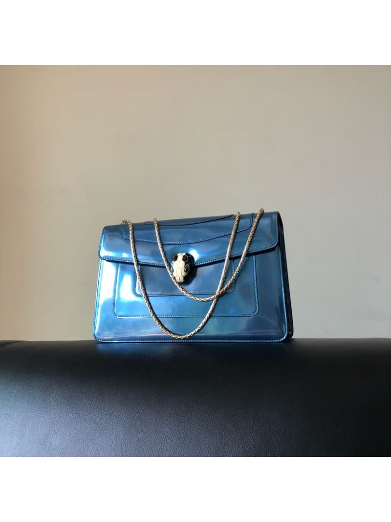 Bvlgari Serpenti Forever Flap Cover Bag in Metallic Blue 39793