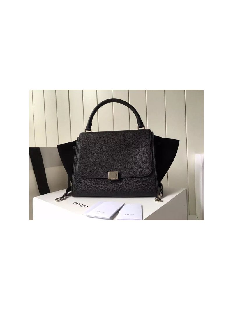 Céline Trapeze Drummed leather Small/Medium Tote Bag Black