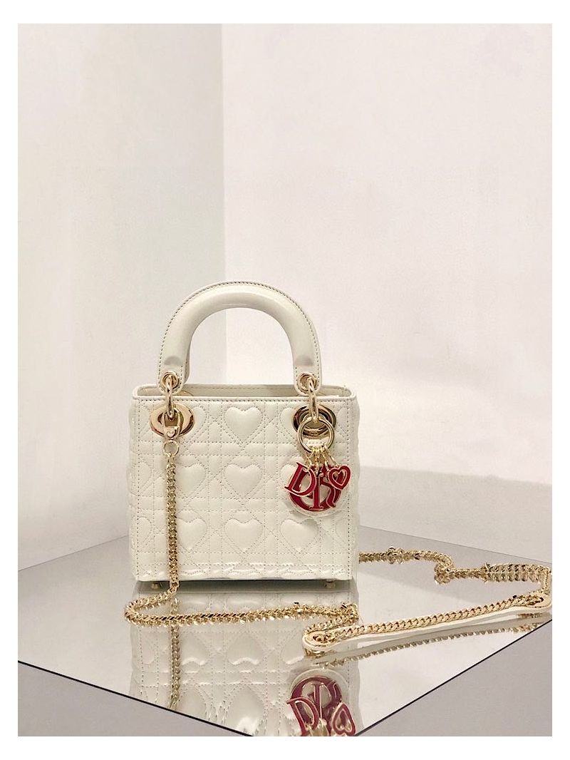 Lady Dior Mini Dioramour Bag Latte Cannage Lambskin with Heart Motif M0505 (LIMITED)