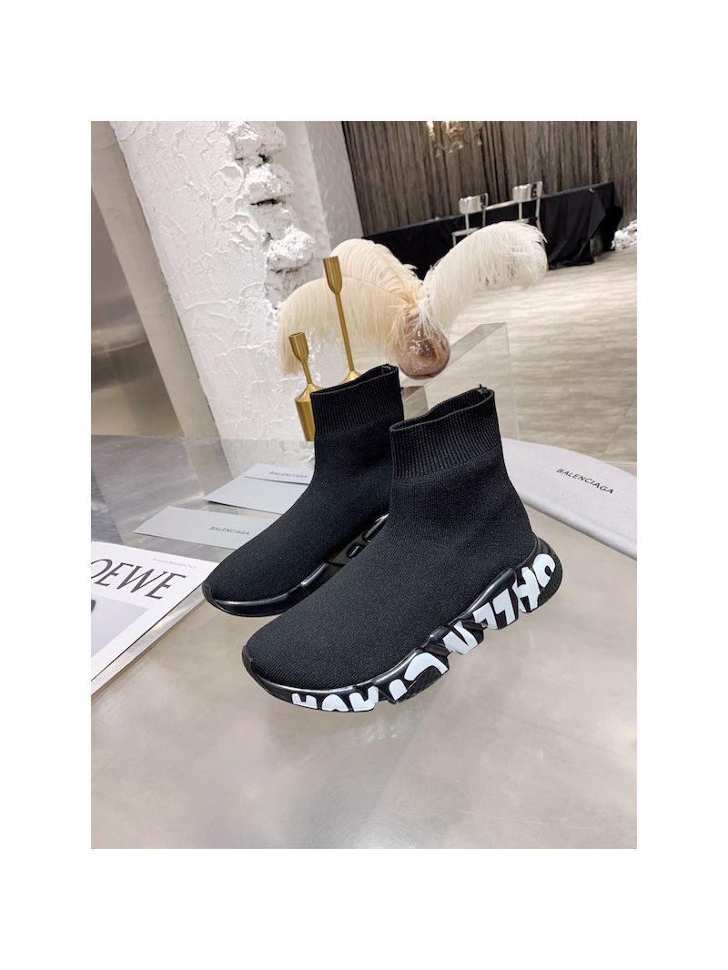 Balenciaga Men Female Speed Graffiti Sneaker 645334 Black White