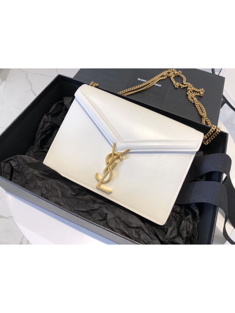 YSL Saint Laurent Cassandra Monogram Clasp Bag In Smooth Leather White