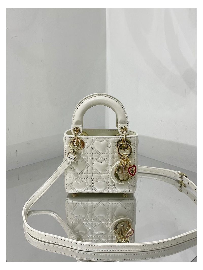 Lady Dior Bag Micro Dioramour Latte Cannage Lambskin with Heart Motif S0856 (Limited)