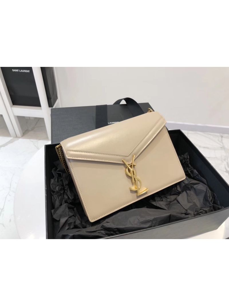 YSL Saint Laurent Cassandra Monogram Clasp Bag In Smooth Leather Beige