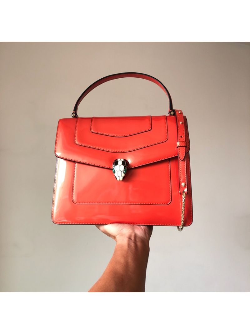 Bvlgari Serpenti Forever Flap Cover Bag in Metallic Orange with Handle 39792