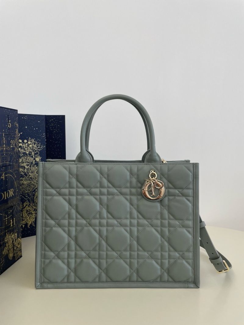 Dior Medium Book Tote  Stone Grey Macrocannage Calfskin M1324O
