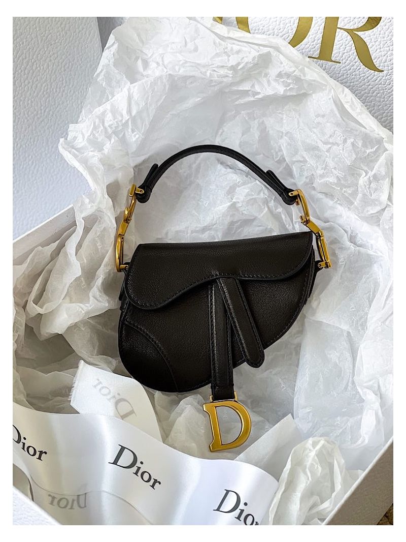 Dior Micro Saddle Bag Black Goatskin S5662