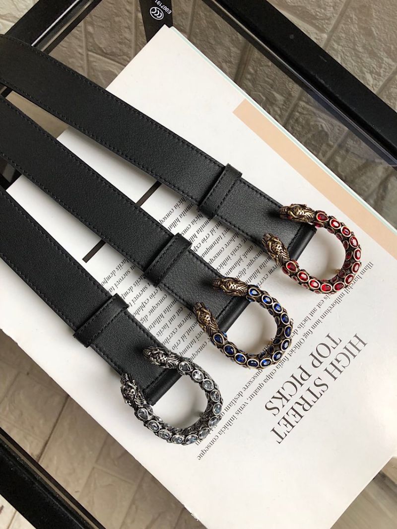 Gucci Leather Belt with Crystal Dionysus Buckle 432142