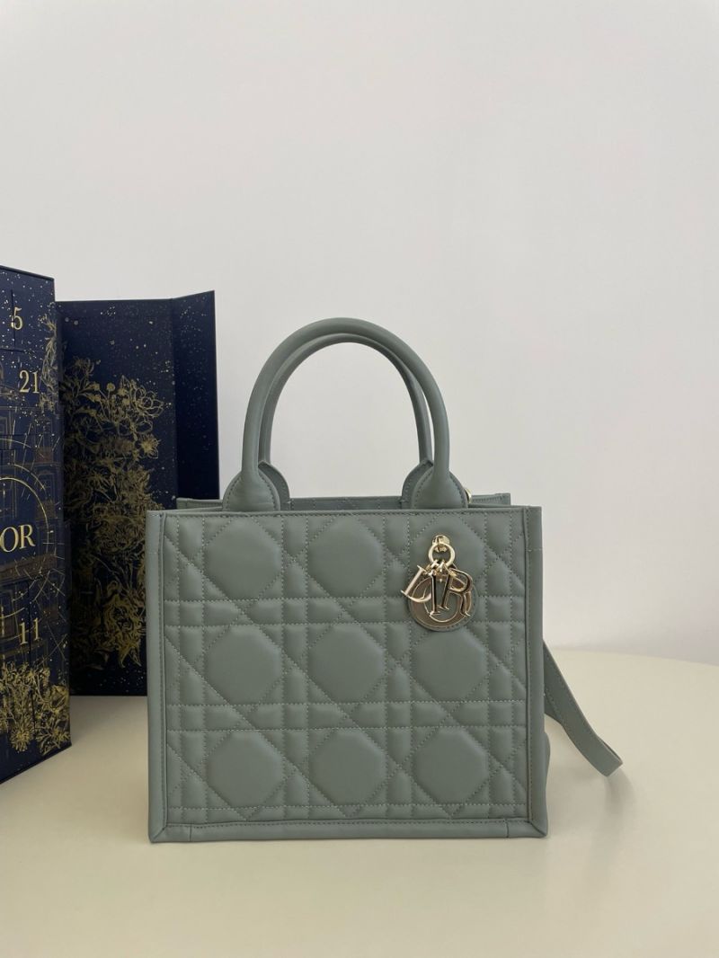 Dior Small Book Tote Stone Grey Macrocannage Calfskin M1325O