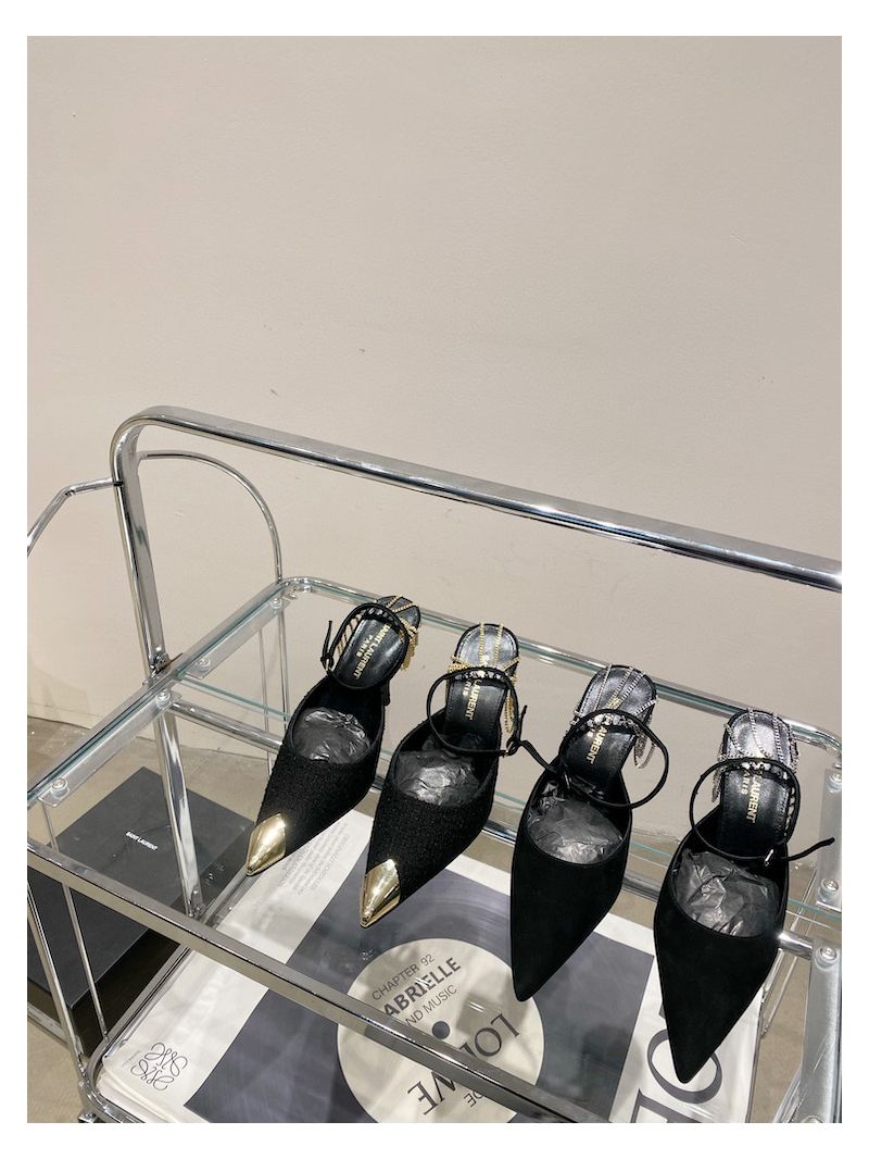 YSL Saint Laurent Sling Chain Pumps in Black Suede 667645