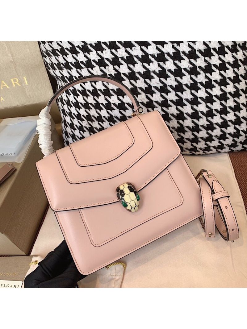 Bvlgari Serpenti Forever Flap Cover Bag with Handle 19s Crystal Rose 284537