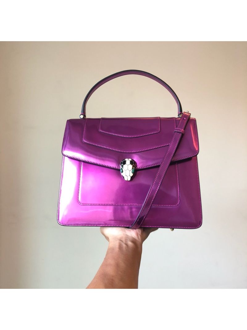 Bvlgari Serpenti Forever Flap Cover Bag in Metallic Purple with Handle 39792