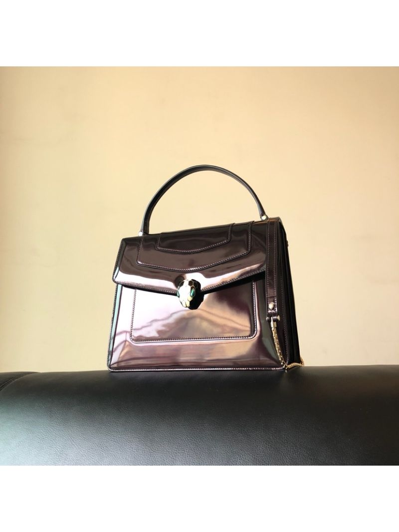 Bvlgari Serpenti Forever Flap Cover Bag in Metallic Amarante with Handle 39792