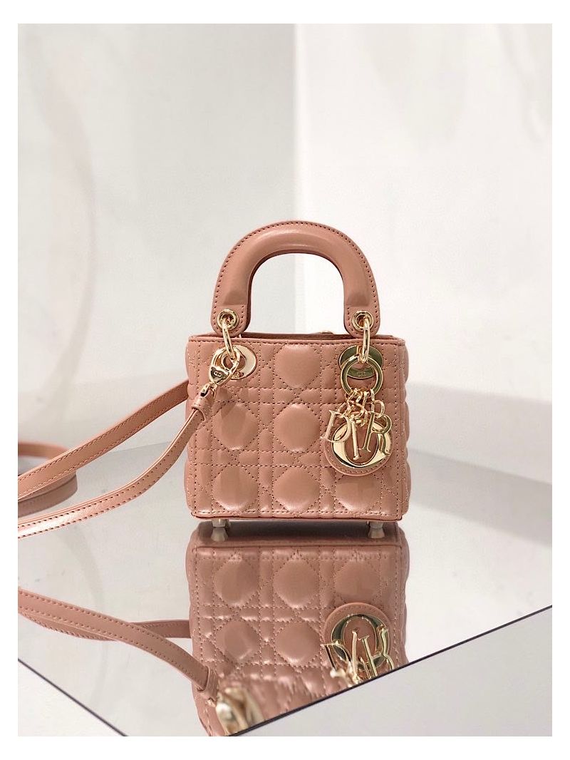 Micro Lady Dior Bag Rose Des Vents Cannage Lambskin S0856