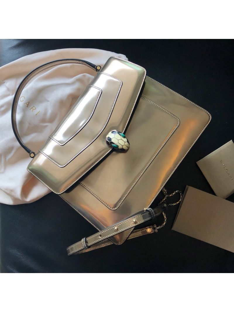 Bvlgari Serpenti Forever Flap Cover Bag in Metallic Bronze with Handle 39792