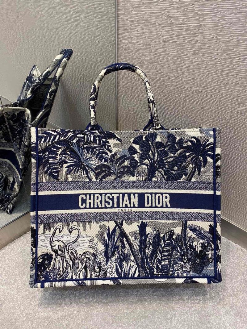 Dior Book Tote Blue Palm Tree Toile de Jouy Embroidery Canvas Bag