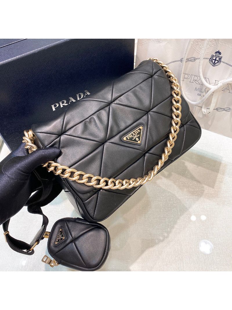 Prada Medium System Nappa Leather Patchwork Bag 1BD291 Black