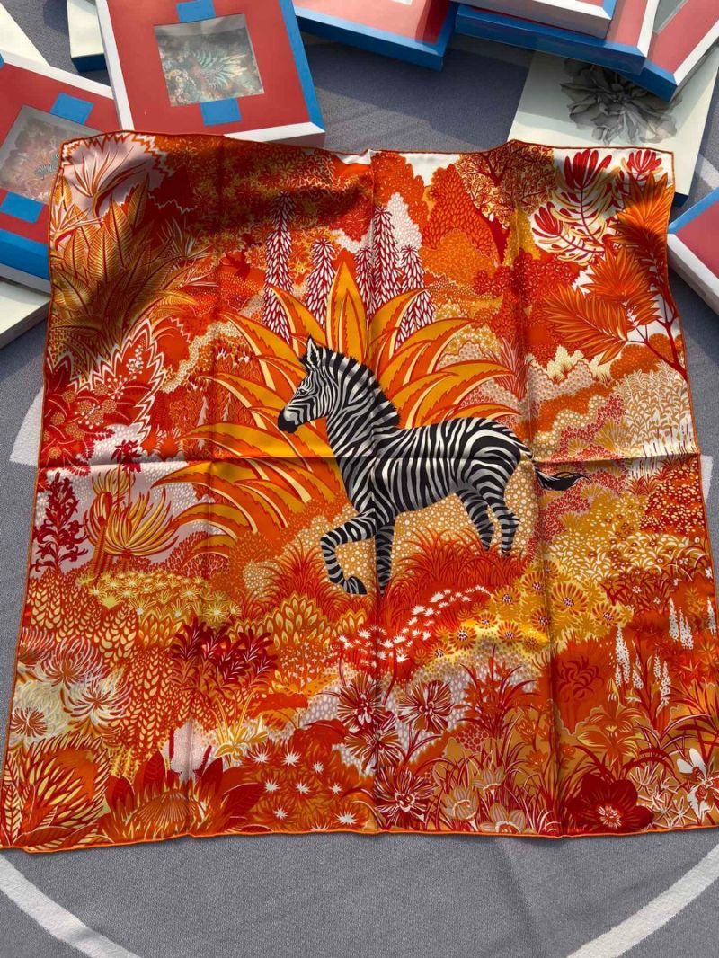 Hermes Mountain Zebra Scarf 90 Orange