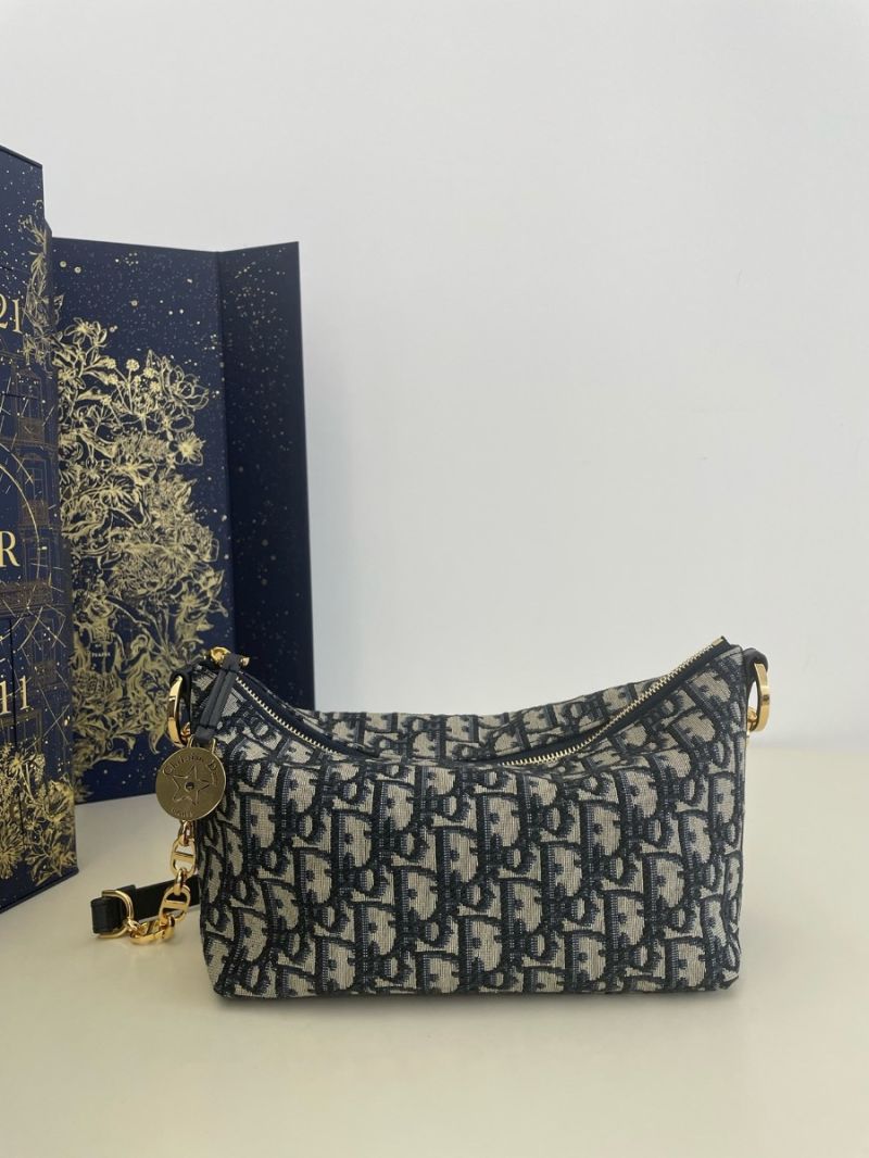 Dior Diorstar Hobo Bag with Chain Blue Oblique Jacquard S3202U