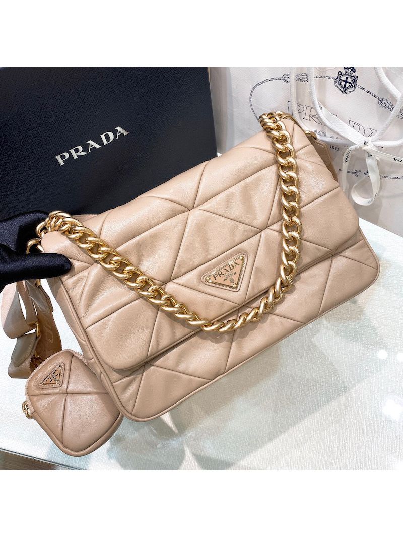 Prada Medium System Nappa Leather Patchwork Bag 1BD291 Water Lily