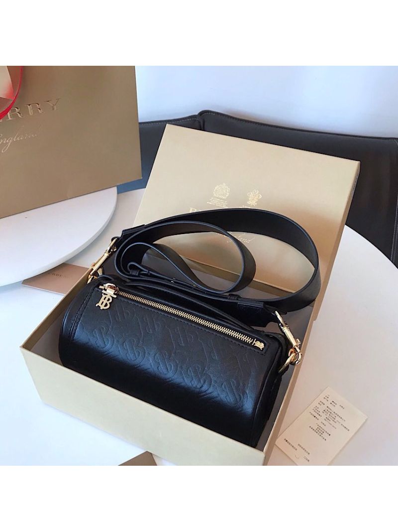 Burberry The Monogram Leather Barrel Bag Black