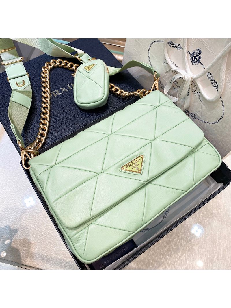 Prada Medium System Nappa Leather Patchwork Bag 1BD291 Aqua