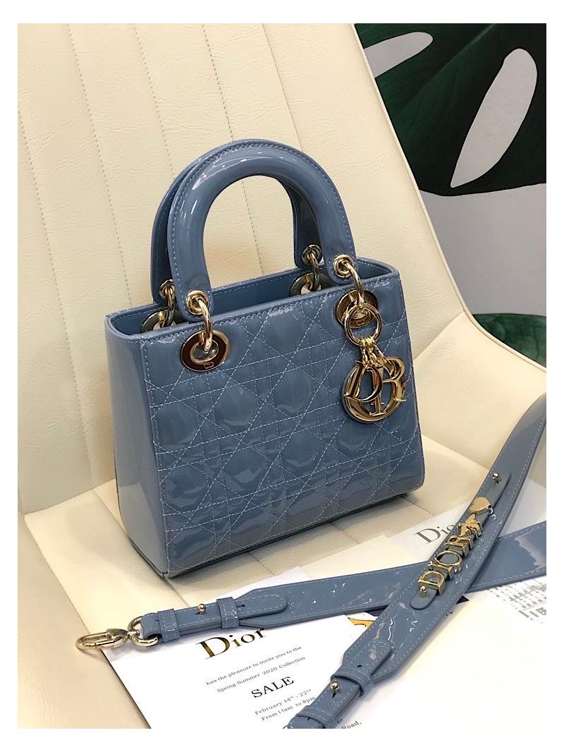 Dior My ABCdior Lady Dior Bag in Patent Calfskin M0538 Ash Blue