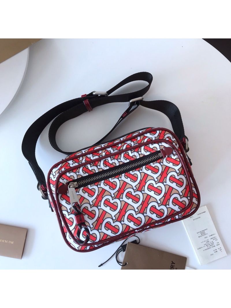 Burberry Monogram Print and Leather Crossbody Bag 80116771 Vermilion