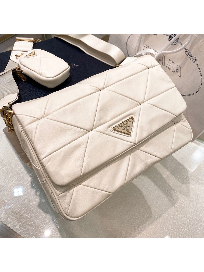 Prada Medium System Nappa Leather Patchwork Bag 1BD291 White