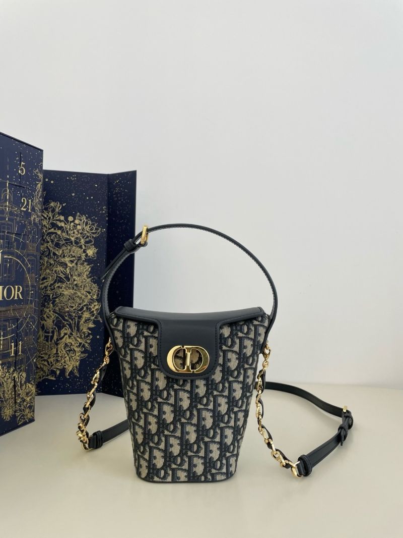 Dior 30 Montaigne Dior Amber Mini Bucket Bag Blue Oblique Jacquard and Calfskin S2319U