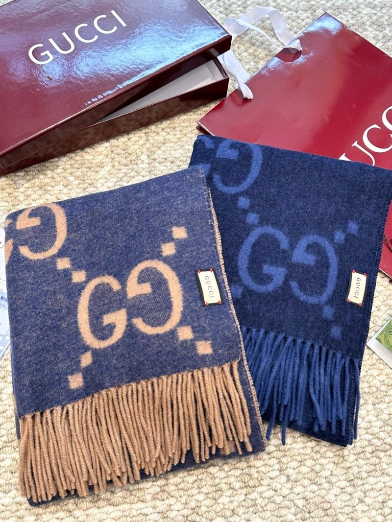 Gucci GG Cashmere Jacquard Scarf 674275 Blue
