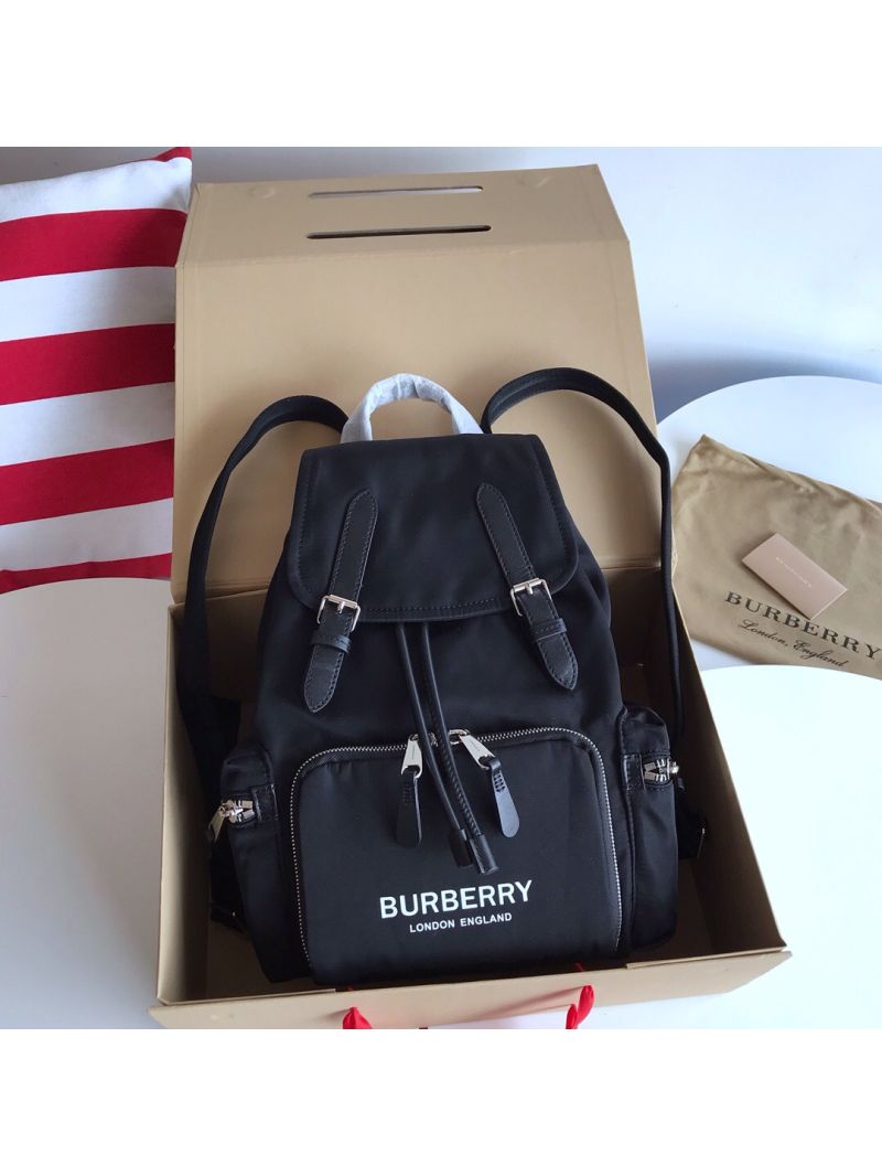 Burberry The Medium Rucksack in Logo Print Nylon 80116201 Black