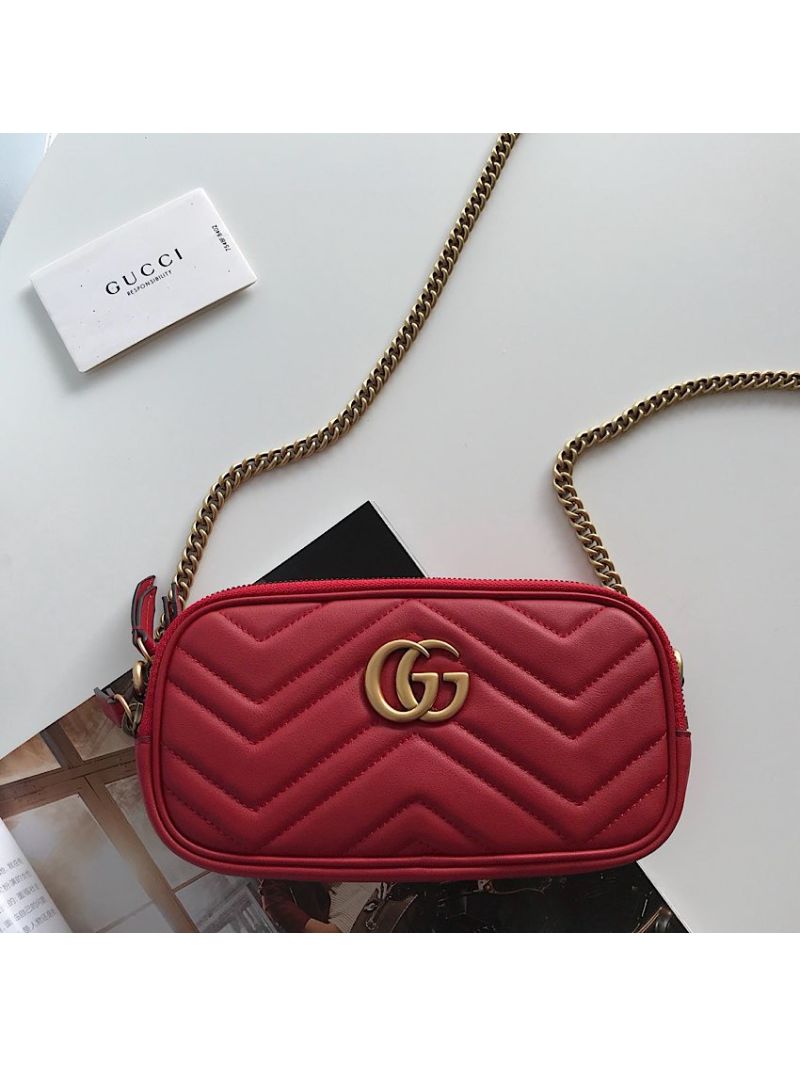 Gucci GG Marmont Mini Chain Bag 546581 Red