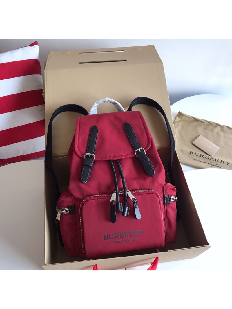 Burberry The Medium Rucksack in Logo Print Nylon 80116201 Burgundy