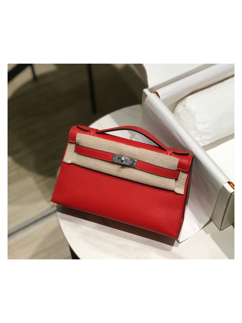 Hermes Mini Kelly Pochette Clutch Bag in Swift Leather Q5 Rough Casaque