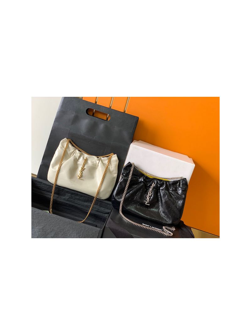 YSL Saint Laurent PacPac Ruched Leather Hobo Bag 681632 Black