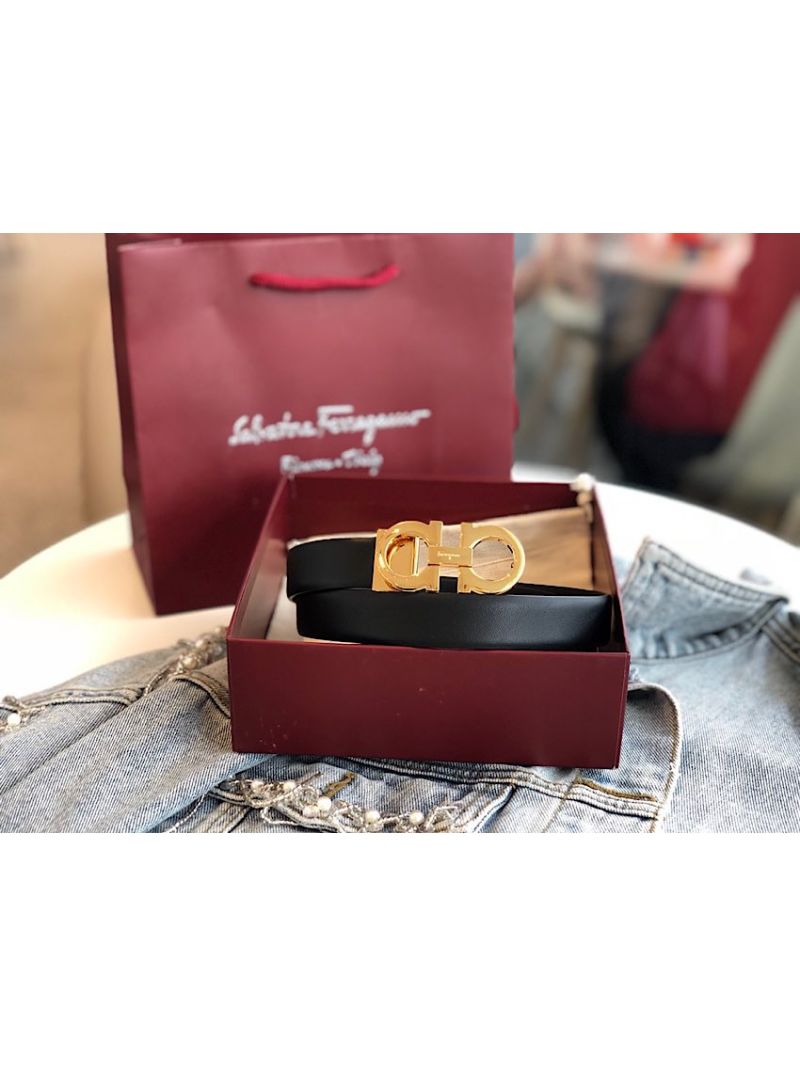 Ferragamo Adjustable and Reversible Gancini Smooth Calfskin Leather Belt Type2