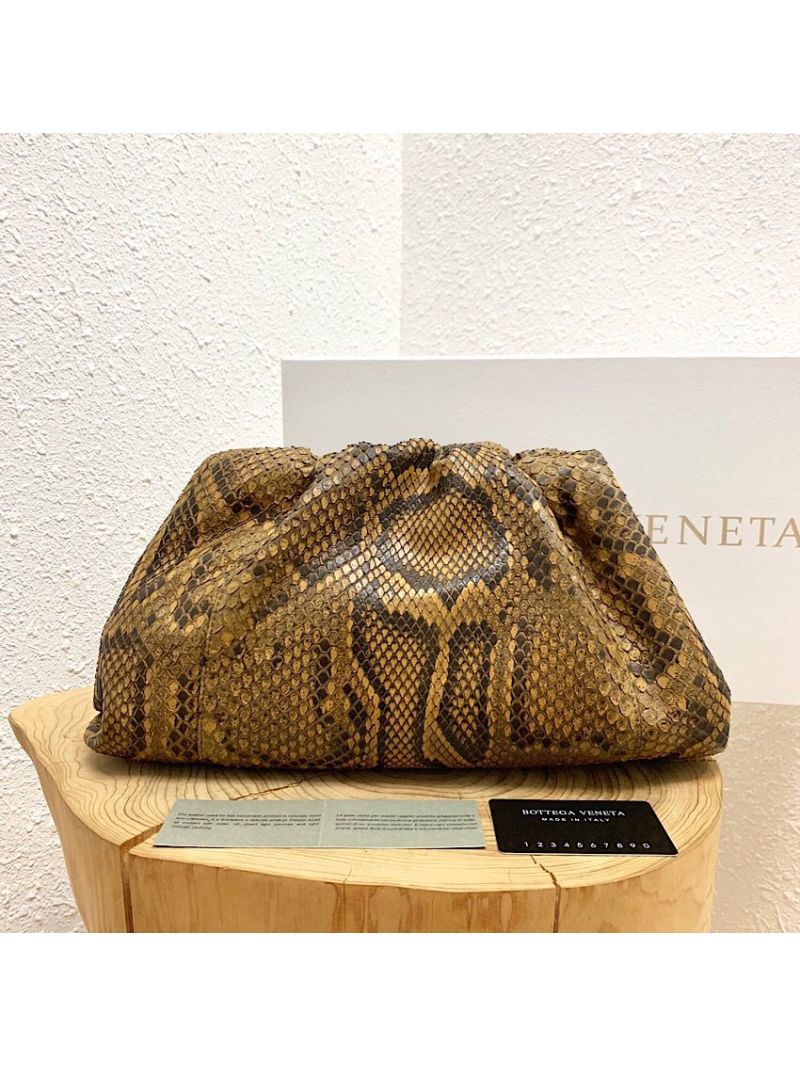 Bottega Veneta BV Python Leather The Pouch Large Clutch Gold