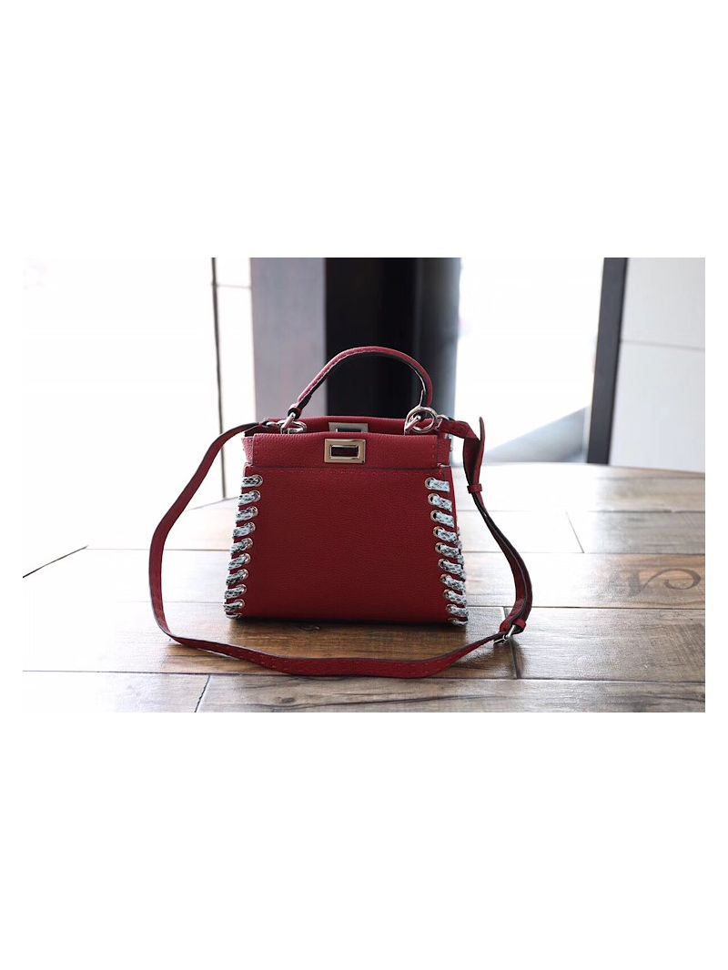 Fendi Peekaboo Mini with Elaphe Weave Edging Burgundy