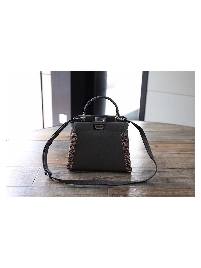 Fendi Peekaboo Mini with Elaphe Weave Edging Grey