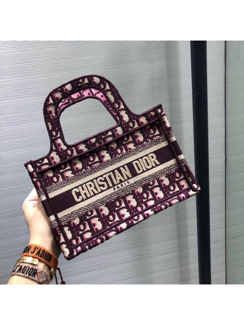 Dior Oblique Embroidered Mini Dior Book Tote Burgundy M1271