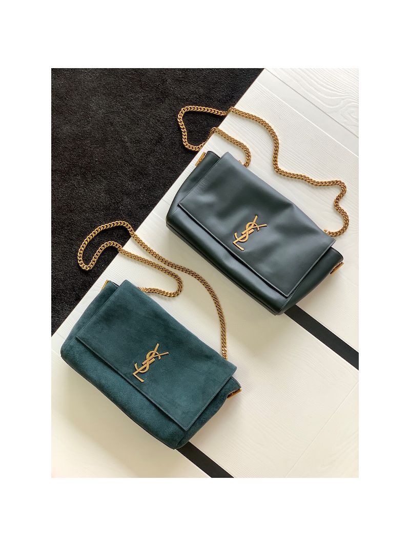 YSL Saint Laurent Kate Medium Reversible In Suede And Smooth Leather 553804 Green