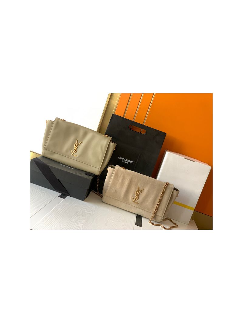YSL Saint Laurent Kate Medium Reversible In Suede And Smooth Leather 553804 Grey Khaki